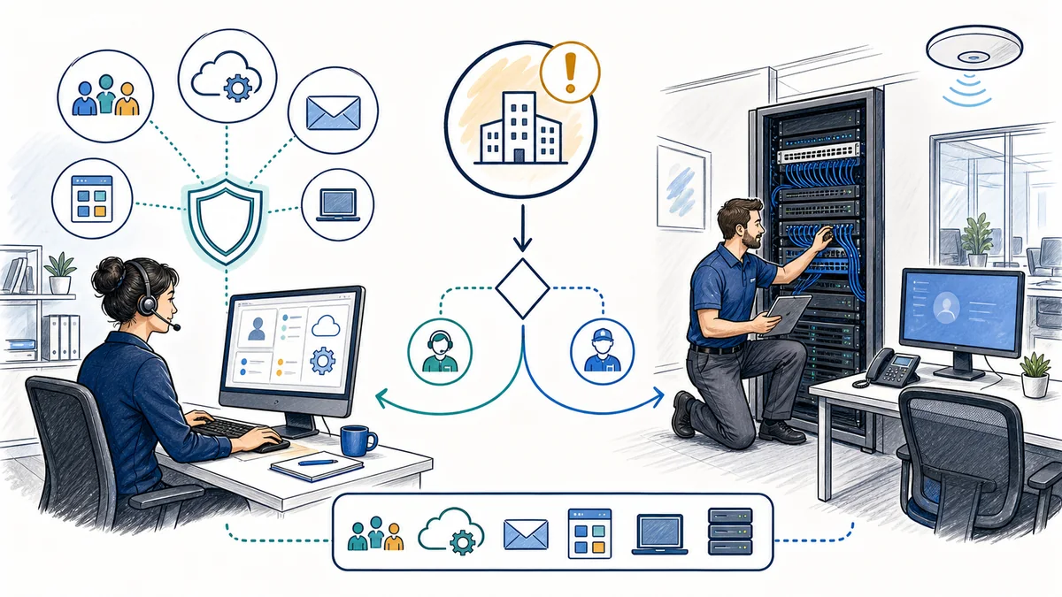 Whiteboard comparison of remote and onsite business IT support.